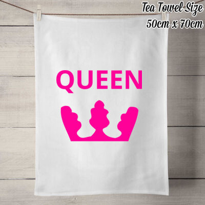 QUEEN CROWN RANGE - 50% Linen Tea Towel - White Thumbnail