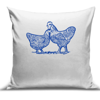 COUNTRY CHICKENS - BLUE ON WHITE - Classic Design - Cushion Cover - 100% Linen Thumbnail