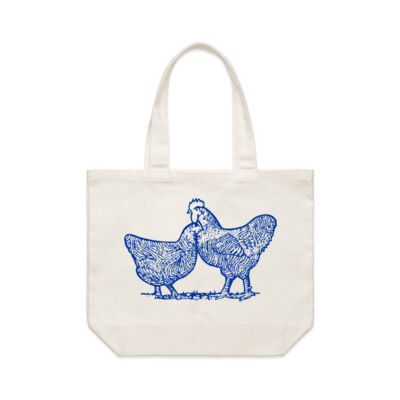 COUNTRY CHICKENS - BLUE ON WHITE - Classic Design - AS Colour Shoulder Tote Bag Thumbnail