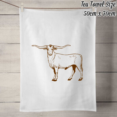 LONGHORN VIBES DESIGN - 100% Linen Tea Towel - Off White Thumbnail
