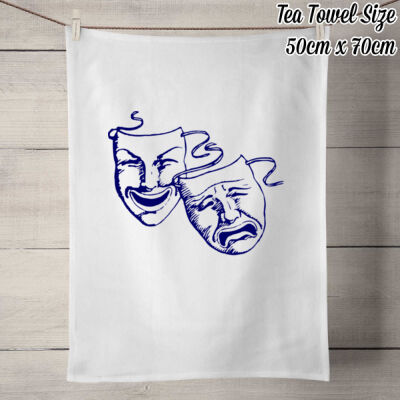 DRAMA MASK TEA TOWELS - 100% Linen Tea Towel - Off White Thumbnail